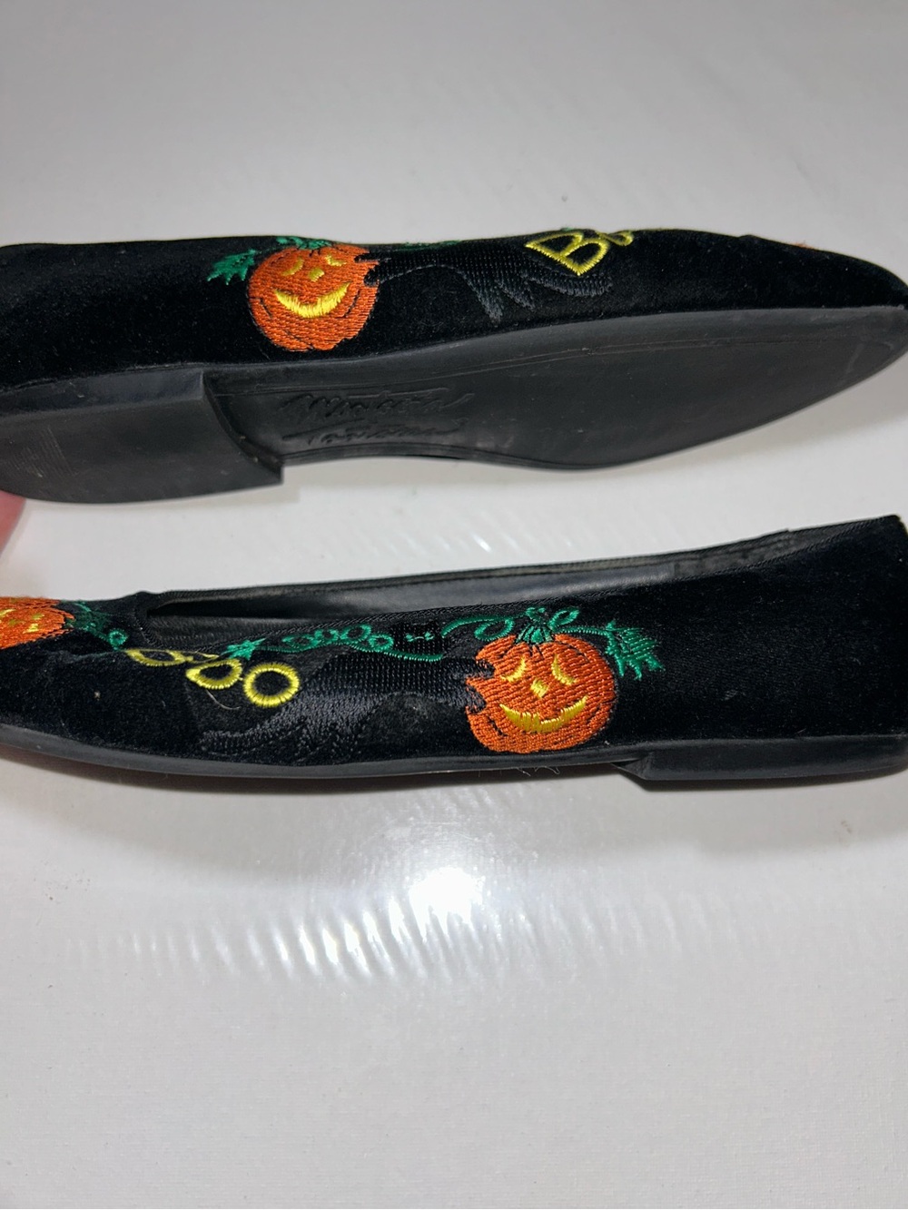 Mootsies Tootsies Halloween Cat Black Boo Ballet Flats Velvet with Embroidery - Picture 6 of 11